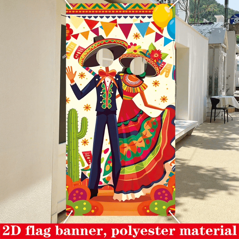 TEMU 2d Flat, Photography Backdrop 2d Flat, 2d Flat Backdrop, 1pc Mexican Couple Photo Prop Face Digging Flag Photo Prop Decoration Background Flag