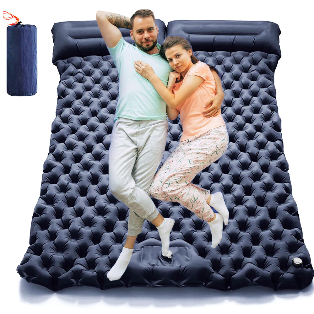Air Mattress That Inflates With A Foot Pump And With 2 Pillows, Designed For Durability During Outdoor Use