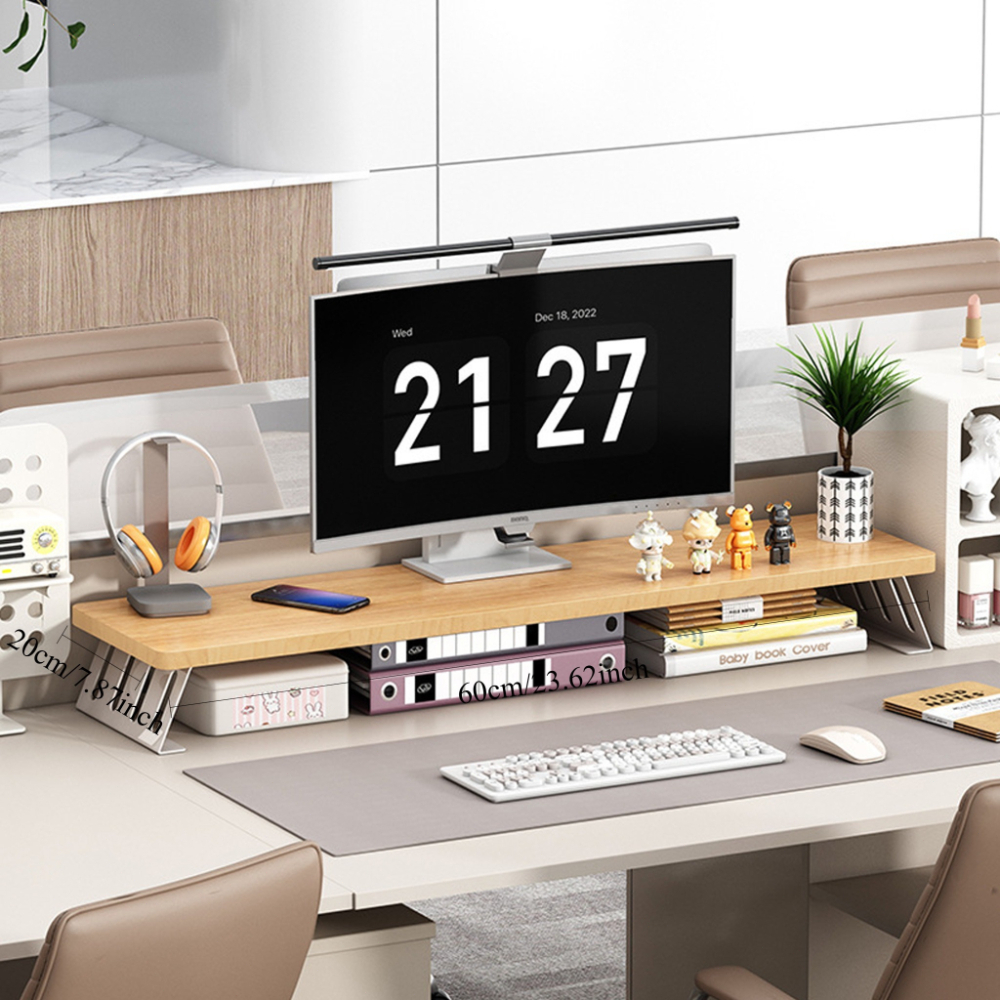 Wood Monitor Riser Stand, Ergonomic Desk Shelf With Extra Storage, Elevated Screen Stand For Pc/laptop, Space- For And