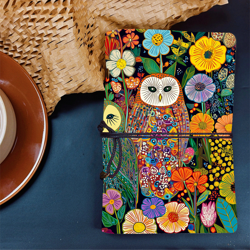 TEMU Handmade Vintage Faux Leather A6 Notebook - Owl & Colorful , Trendy Instagrammable Journal For Notetaking, College, Work, Study - Durable Gift