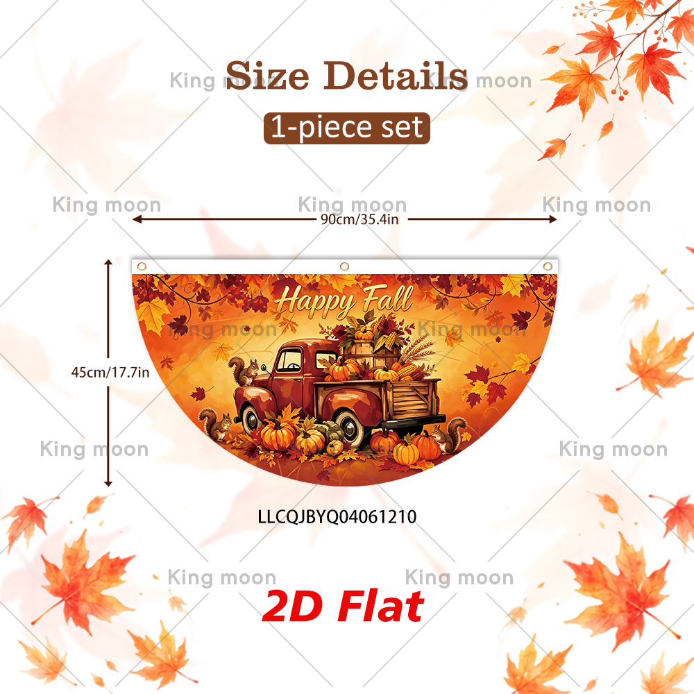 TEMU 2d Flat - 2d Flat Banner, 1pc Fall Thanksgiving Half Round Flag, 90cm X 45cm/35.4in X 17.7in, Polyester Material, Happy Fall Truck Pumpkin Fan