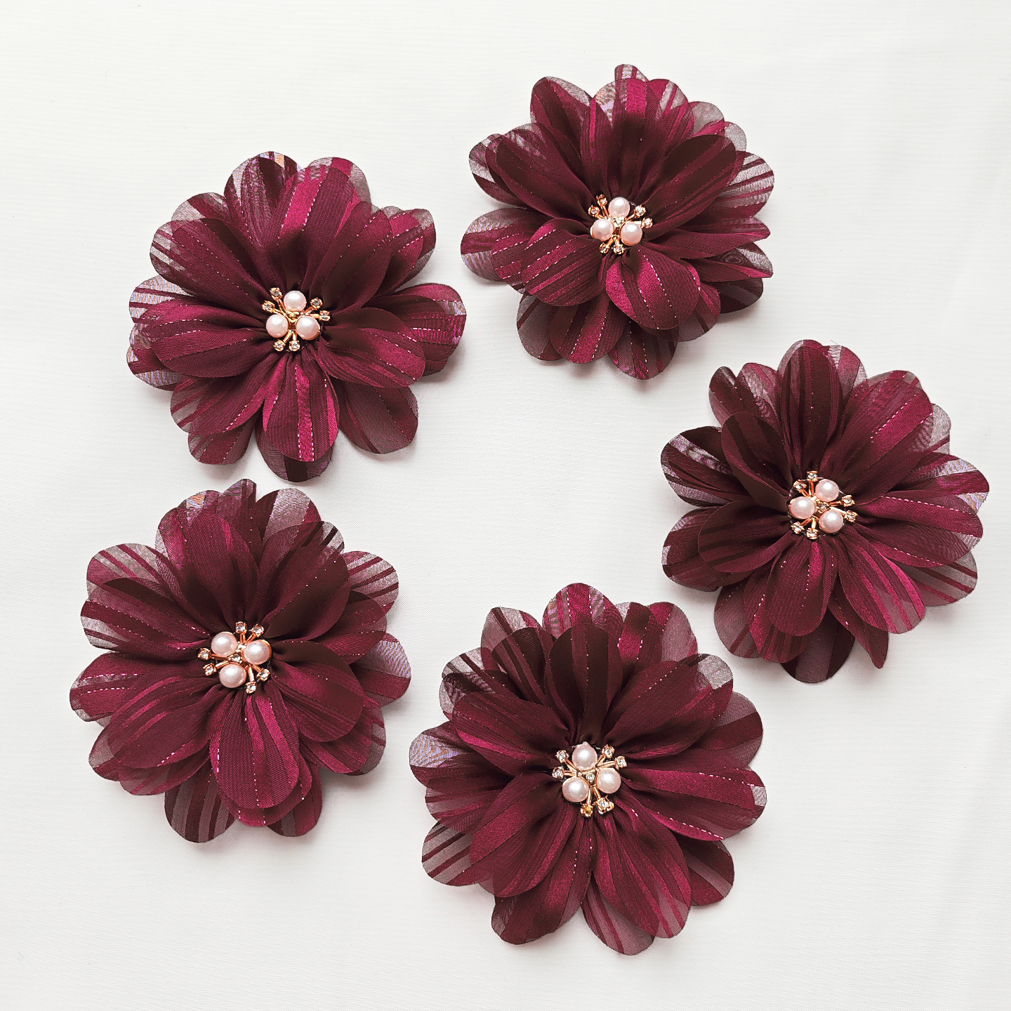 TEMU 10pcs Fabric Flowers With Faux Pearl Accents, Vintage Style Pearl-embellished Floral Appliques, Diy Decor Accessories For Hair Clips, Clothing,