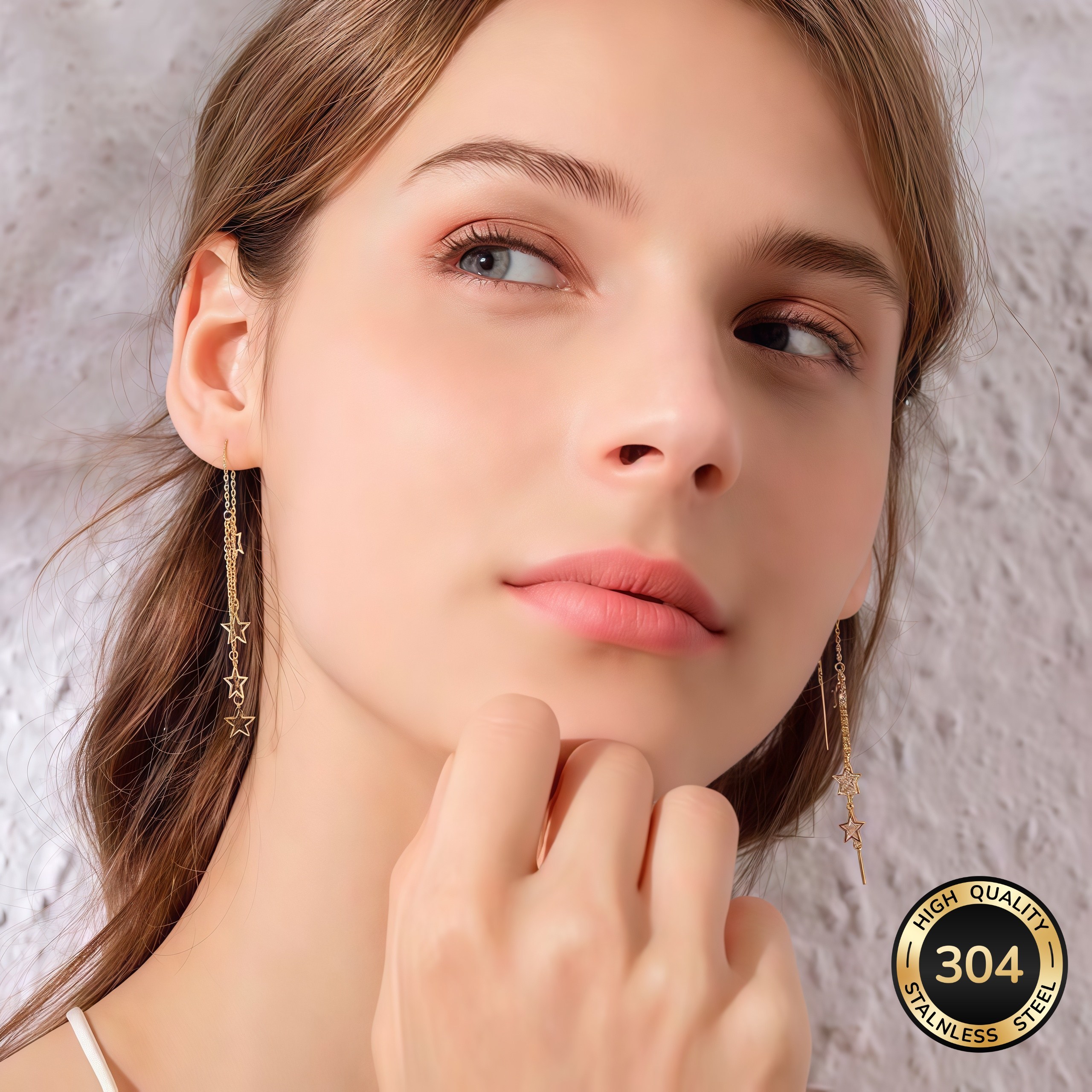 Image of Anti-allergic 18k Golden Plated Stainless Steel Star Fringed Earrings, Anti-fading, Suitable For Daily, Banquet, Wear, Birthday Gifts For Lovers And Mothers