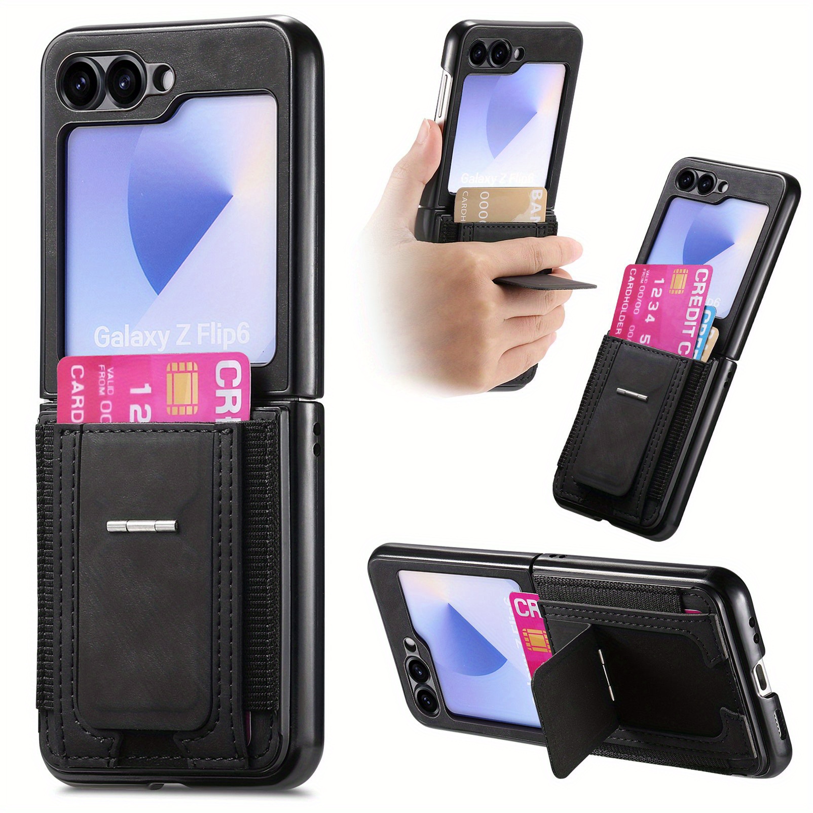 TEMU Phone Case: New Business Card Holder With Folding Stand For Galaxy Z Flip 5/6 Folding Phone Case And Moto Razr 50 Ultra Protective Cover