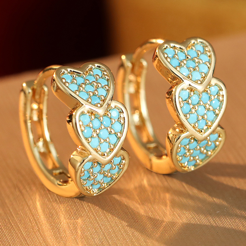 Women's Turquoise Heart-Shaped Circle Earrings, Handmade