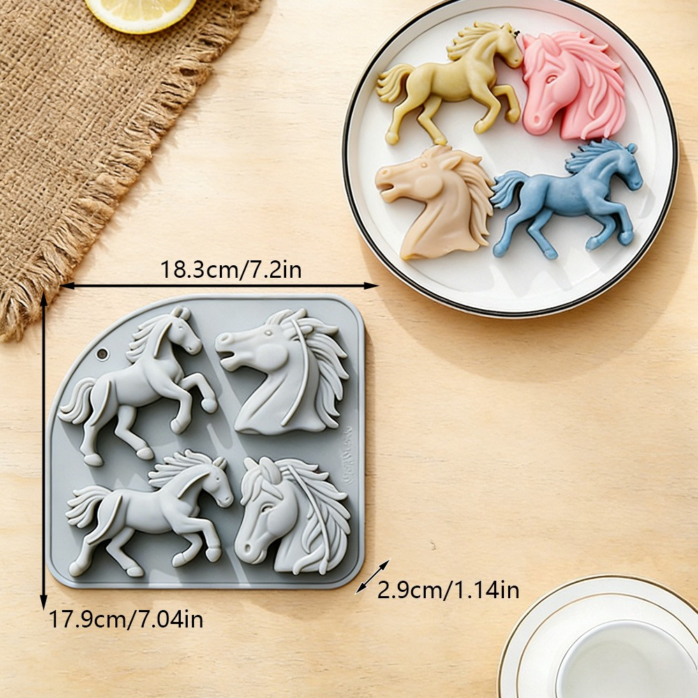 TEMU Molde de silicona para velas de 4 piezas de caballos , molde de jabón de con larga, decoración de resina artesanal con forma de animal para