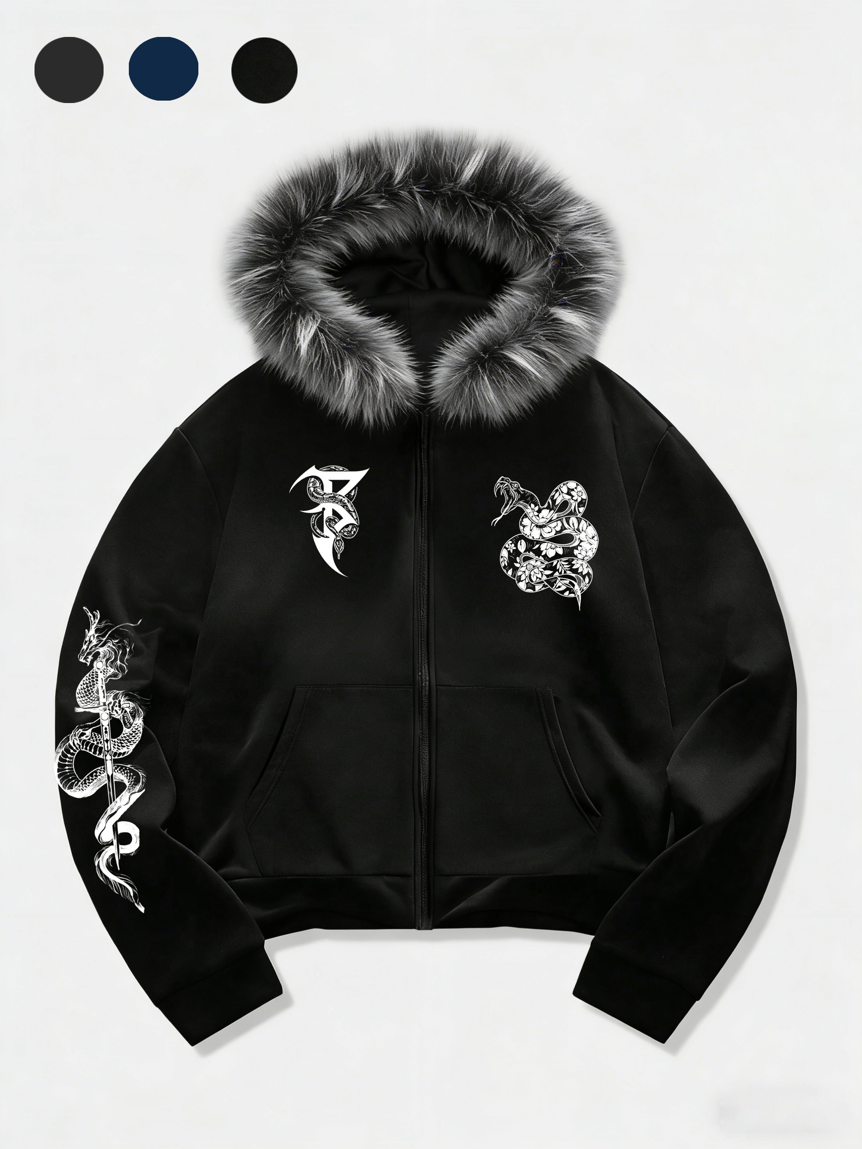トップス Faux Fur Zip Up Hooded Sweatshirt zip up hoodie with fur hood sold on Temu United States