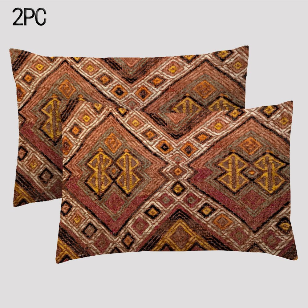TEMU 2d Flat 2pcs Set Ethnic Print Polyester Pillowcases, Vintage Geometric Pattern, Adds An Exotic Touch To Your Home, Suitable For Sofa, Living