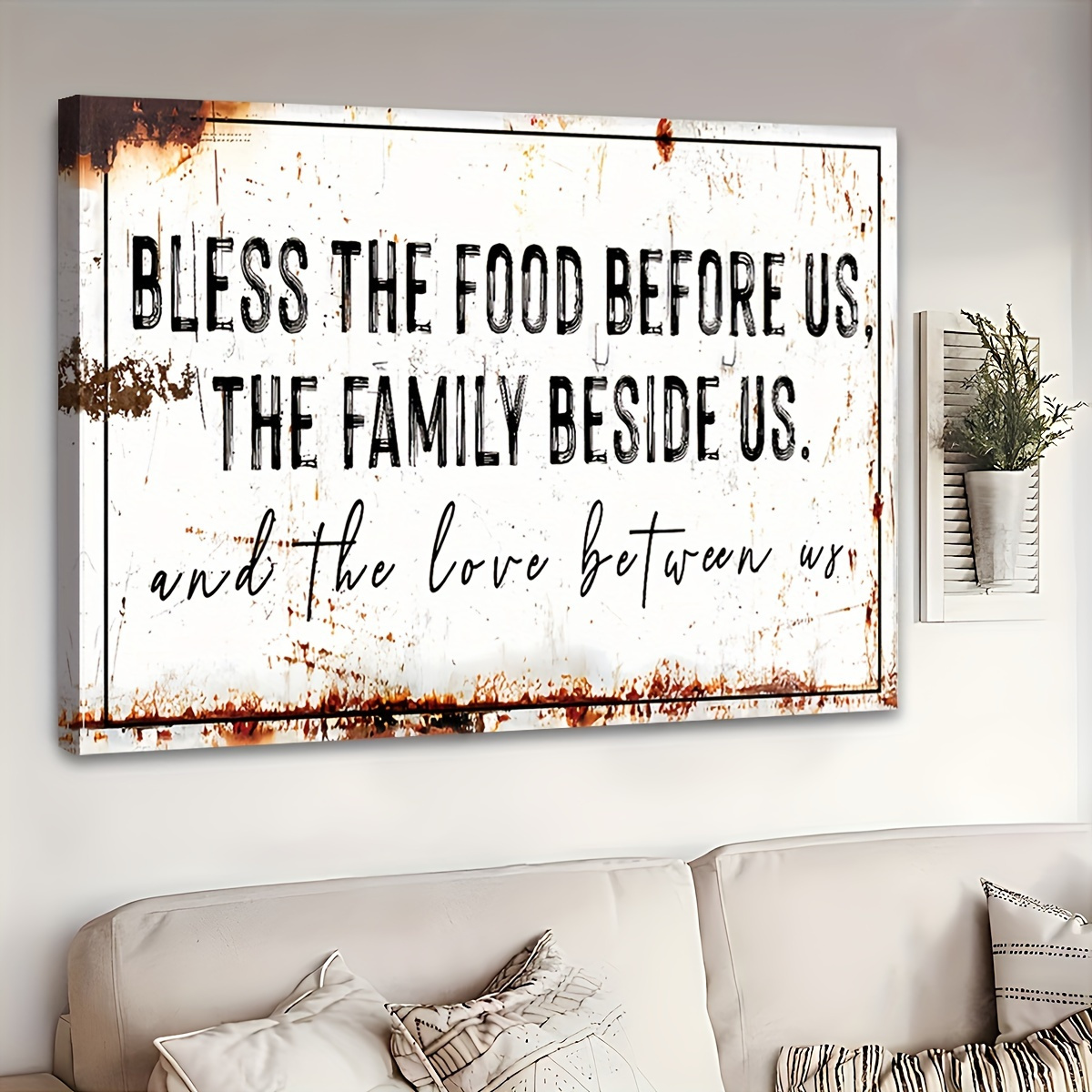 

1pc Rustic ' The Food Before Us' Canvas Art - Extra Large, Wooden , Christian Wall Decor For Dining Room & Kitchen, High-quality Wrapped Canvas, Ready To Hang, Farmhouse Style, 2d, Room Decor