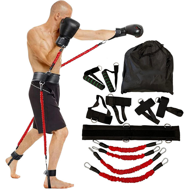 

Complete Boxing & Taekwondo Resistance Band Set - Tpe Trainer With Adjustable Straps, Handles, Jump Ropes & Carry Bag - Ideal For Indoor Fitness, Strength Training & - Red/black