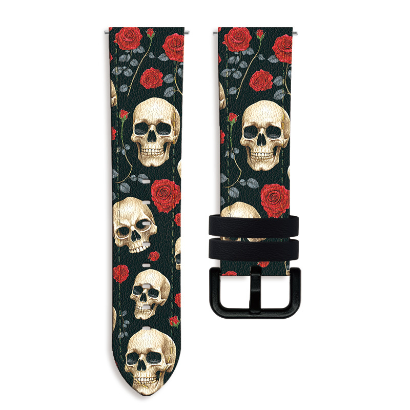 TEMU Happy Halloween | 2d Flat | And Rose Pattern ~ Pu Watch Band 20mm 22mm - Quick Release Sport Strap Compatible With For For Galaxy Watch Series