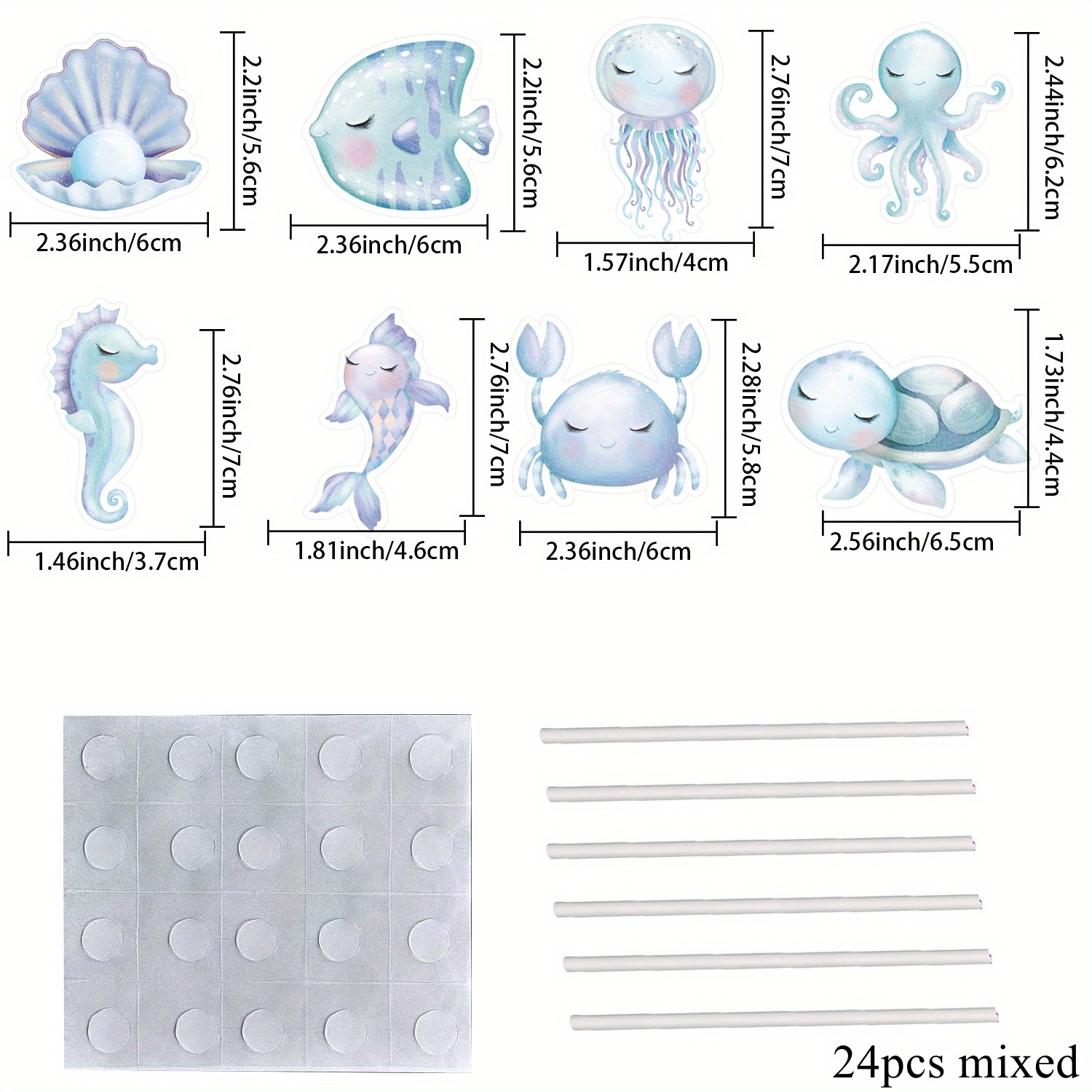 Set Of 24 Ocean-themed Cupcake Decorations Featuring Purple And Blue Fish And Shell Designs, Perfect For A Birthday Party Celebrating An Underwater Theme