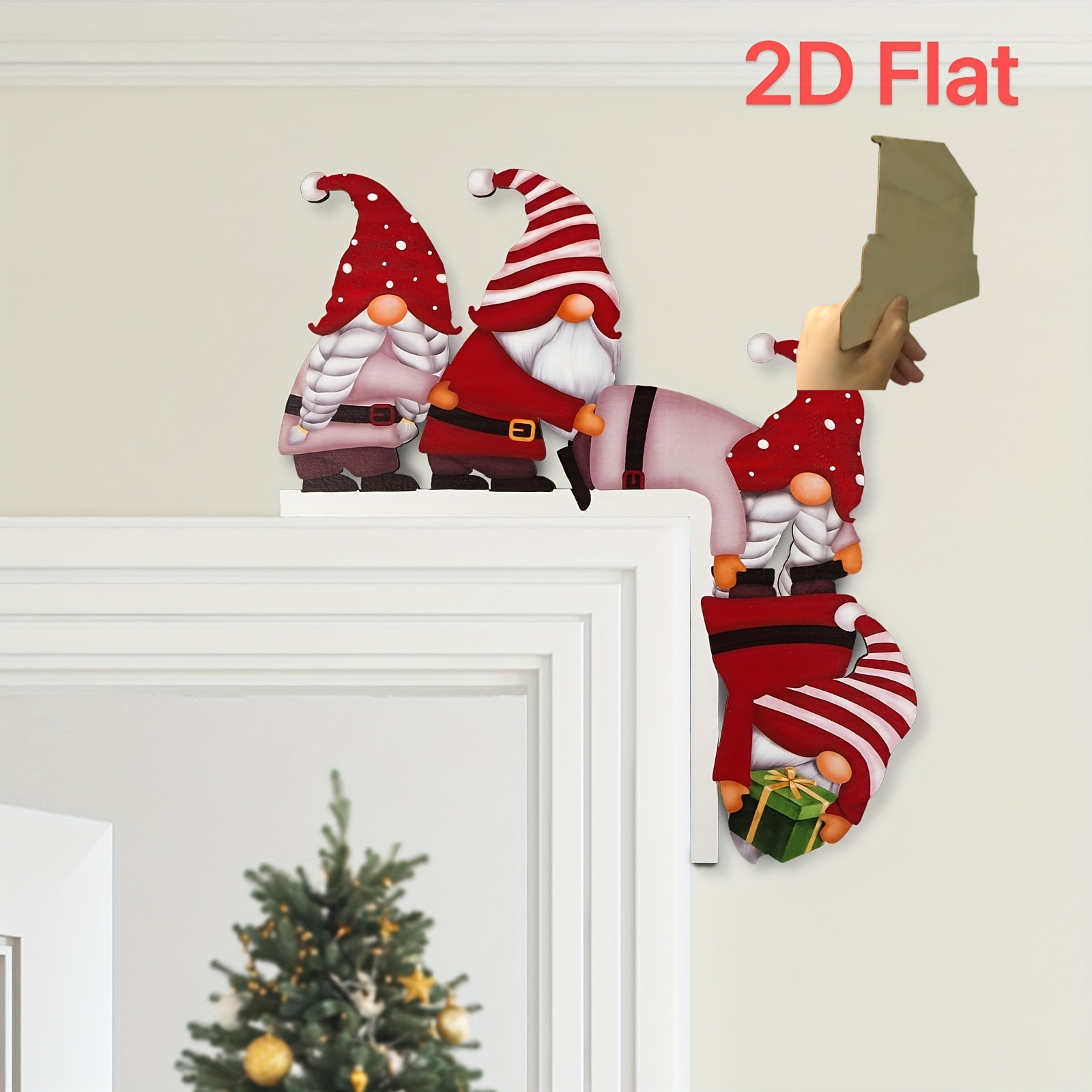 TEMU Decorazione 2D piatta 1 pz Gnomi di Natale Gnomi Elfo Casa Porta Cornice , Stile Vintage per Mensola Natale Invernale, Finestra, Decorazione