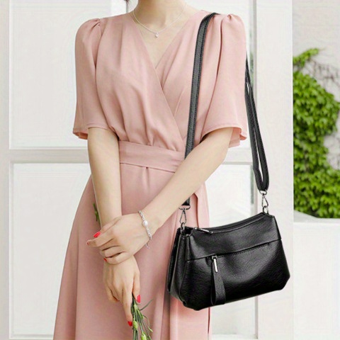 2025 summer new middle aged womens bag korean edition fashion single shoulder crossbody bag simple trendy mom bag   versatile tote bag adjustable strap zipper closure solid color Product details 8