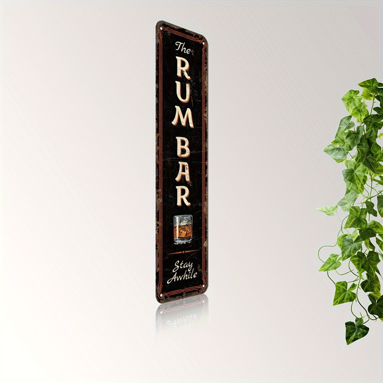 TEMU 2d Flat, 1pc Vintage Rum Bar Metal Wall Decor - Rustic "stay While" Pub Sign, No Electricity Needed Bar Decoration For Home, For Man Cave, Gifts