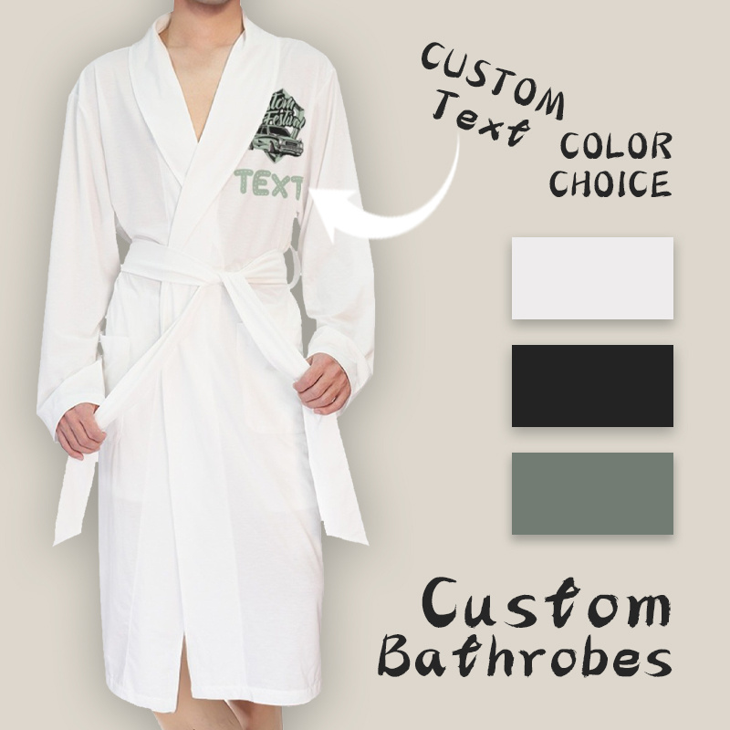 

1pc Customizable Pattern Bathrobe, Personalized Lapel Collar Long Sleeve Robe With Pockets, Polyester Knit Fabric, Regular Fit With Stretch, Includes Belt - Ideal For Couples And Custom Gifts