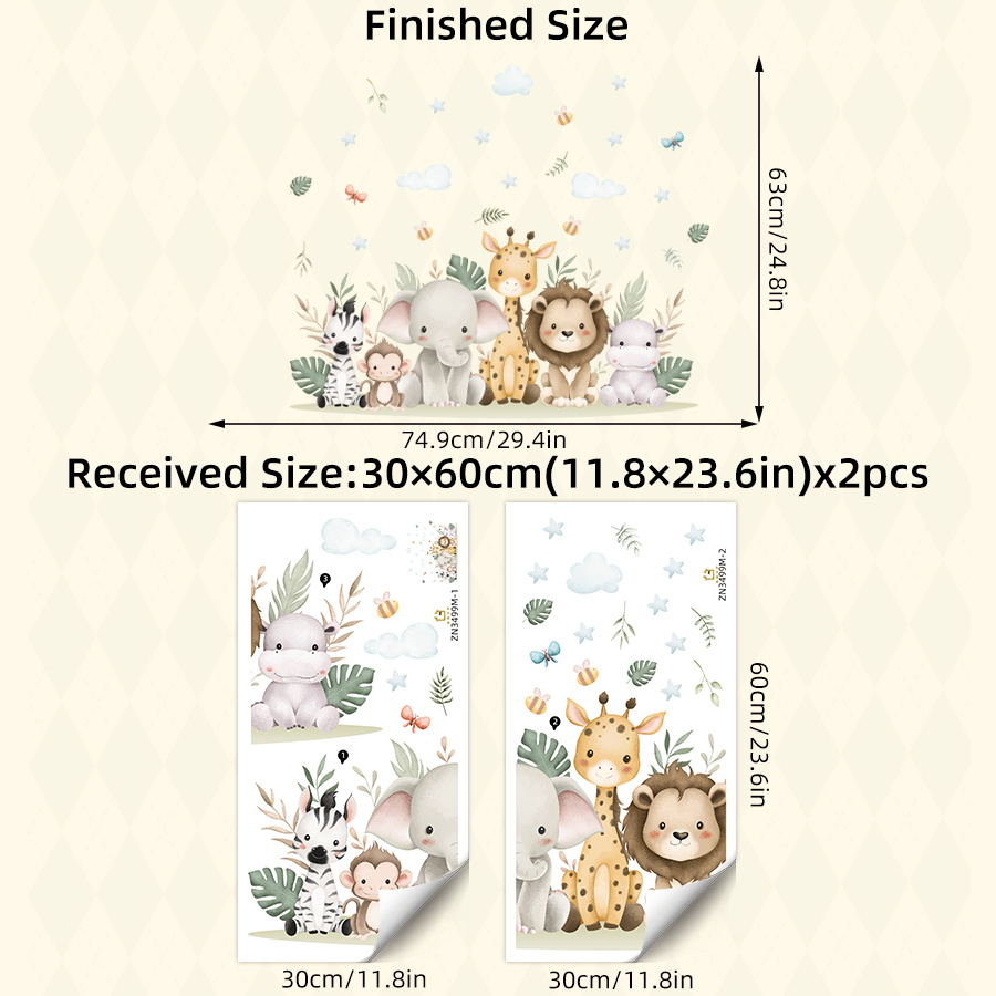 TEMU 2 stuks Boho Cartoon Schattige Bosdieren Muurstickers - PVC Zelfklevende Decals voor Babykamer Decoratie, Kinderkamer Decoratie, Speelruimte,