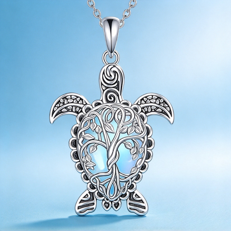 Unique Ocean Turtle Tree Necklace, Boho Statement Jewelry
