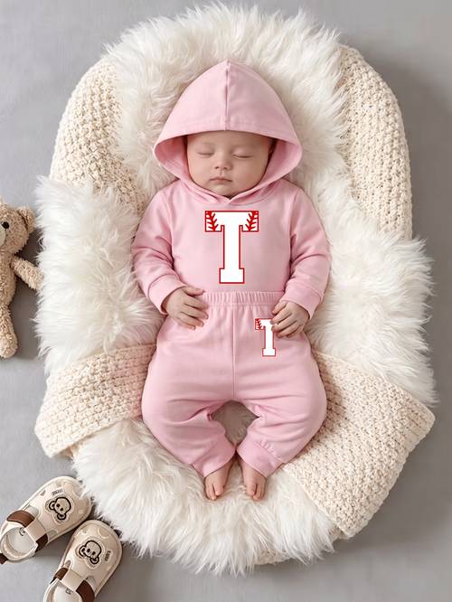 autumn and winter new arrival baby set hooded long sleeve bodysuit with long pants red letter t with stripes 2 suitable for outdoor activities spring autumn winter designed for holiday outfits outdoor
