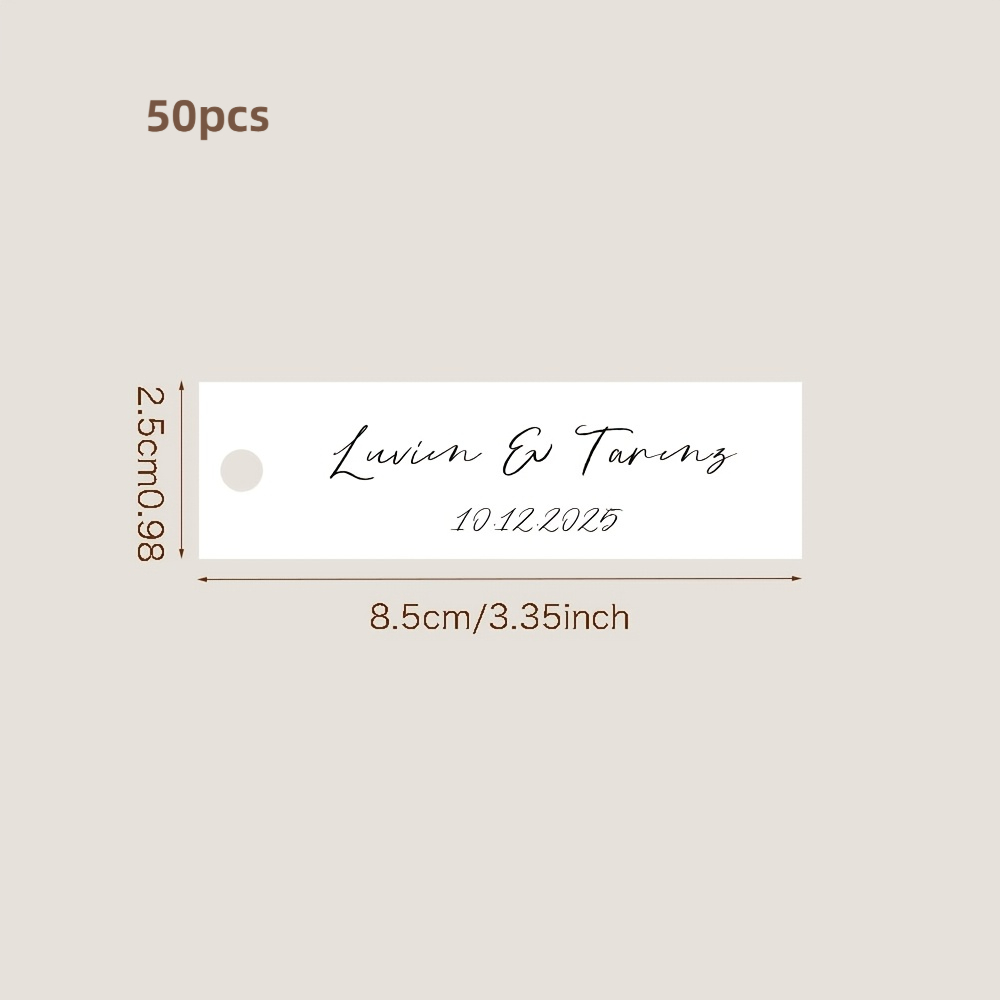 TEMU [customizable] 2.5x8.5cm/0.98x3.35inch 50/100pcs Personalized Rectangular Wedding Tags, Customizable Name And Date, Usable As Seat Tags, Favor