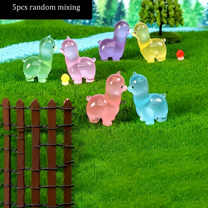 TEMU Random 5pcs Resin Alpaca Sculpture Set - -the-dark Collectible, Animal Statues, Palette (green, Pink, Yellow) | No Electricity Required, Glow