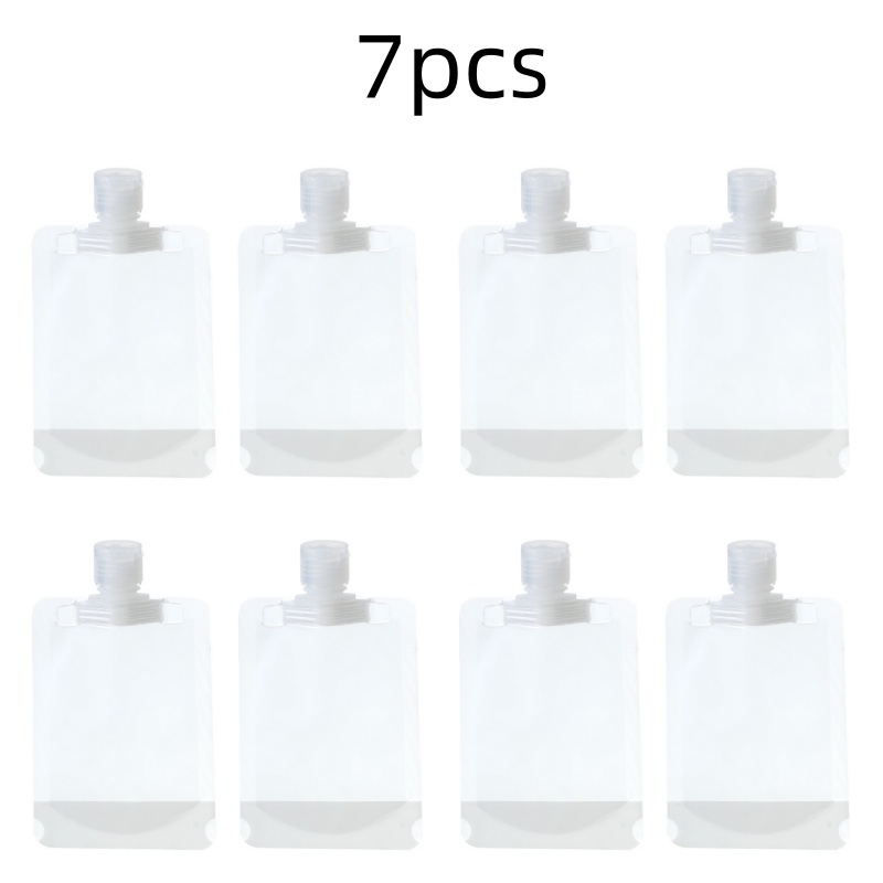 TEMU Lot de 7 sacs d'emballage de voyage transparents dépolis de 100 ml/3,52 oz, flacon souple portable et rechargeable, tuyau flexible, extrusion