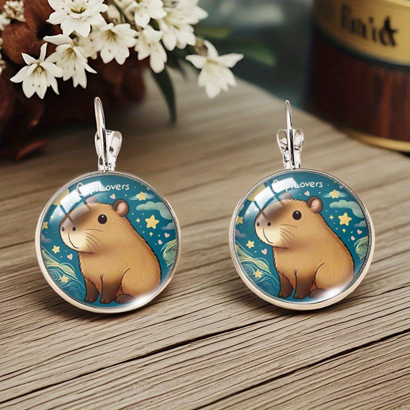 TEMU Modische niedliche Capibara-Ohrringe aus Glas mit schlichten Stil-Illustrationen, modischer Schmuck, Geschenke