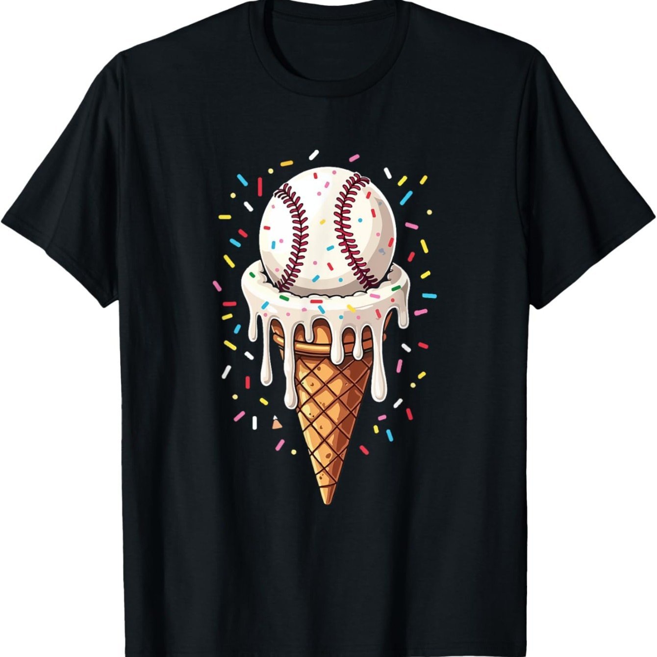 

Baseball Cone Drip Baseball T-shirt For , Soft Fabric, Breathable, Comfortable Short Sleeve Tees Summer, Birthday Gift To Teens