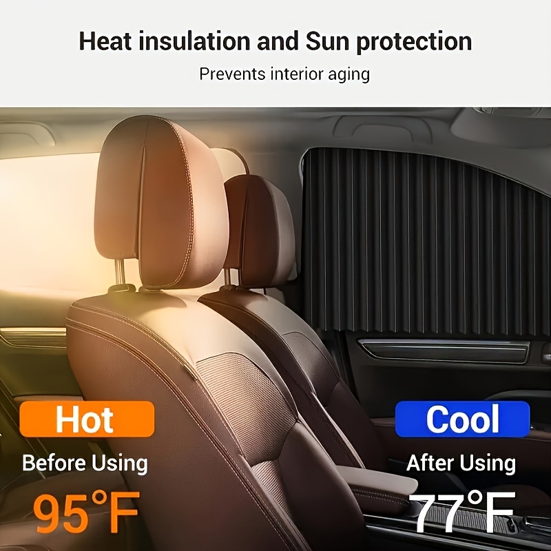 a set of four car side window sunshades that   adjusted with a sliding rail featuring a     sunshades provide heat and uv making them ideal for resting   having private   or on dates Product details 3