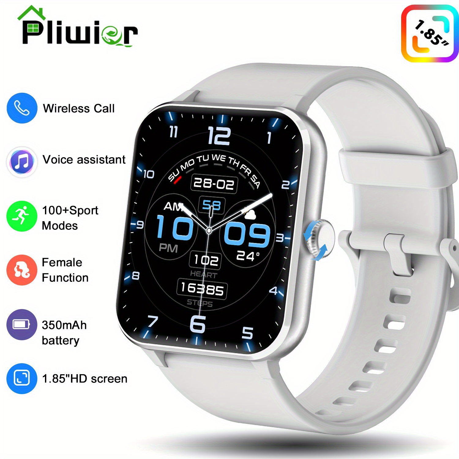 Pliwier Smart Watch For Women Answer/make Call, 1.85" Fitness Watch With Step Counter, Camera Control, , 10day 130 , Activity Trackers For Iphone , Waterproof Outdoor Watch
