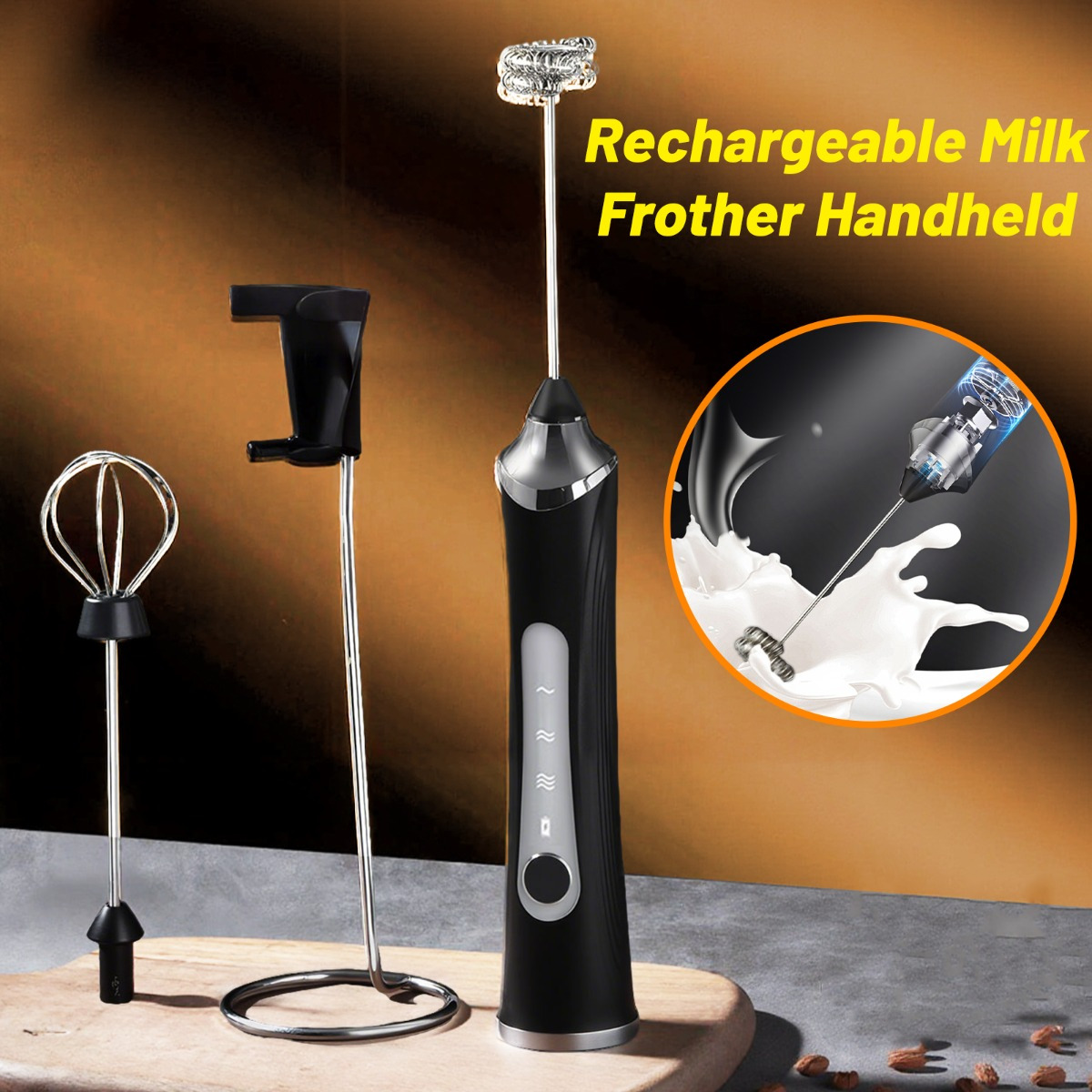 TEMU Rechargeable Milk Frother Handheld Foam Maker With Stainless Whisk For Cappuccino, Latte, , Hot Chocolate, Creamer, , Protein Powder, Matcha