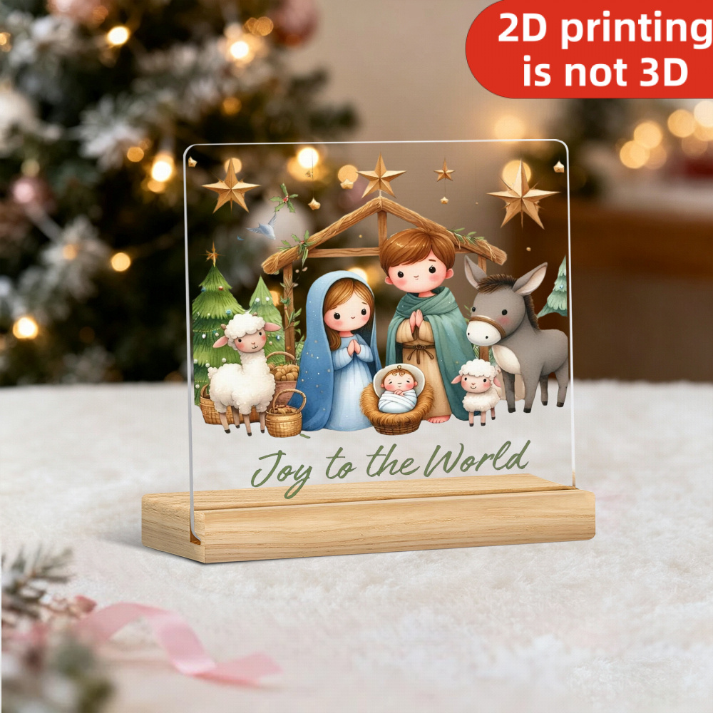 TEMU 2d Flat, 1pc Christmas Birth Scene Acrylic Desktop Decoration, With Festive Text - "" - Elegant 2d Design, Suitable For Home, Office, Decor -
