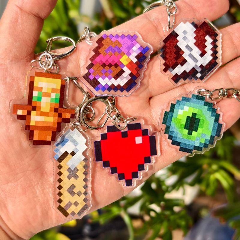 2d flat 6pcs set 2d flat pixel style keychain pendant creative game peripheral acrylic backpack pendant pixel   book keychain suitable for holiday surprise gifts
