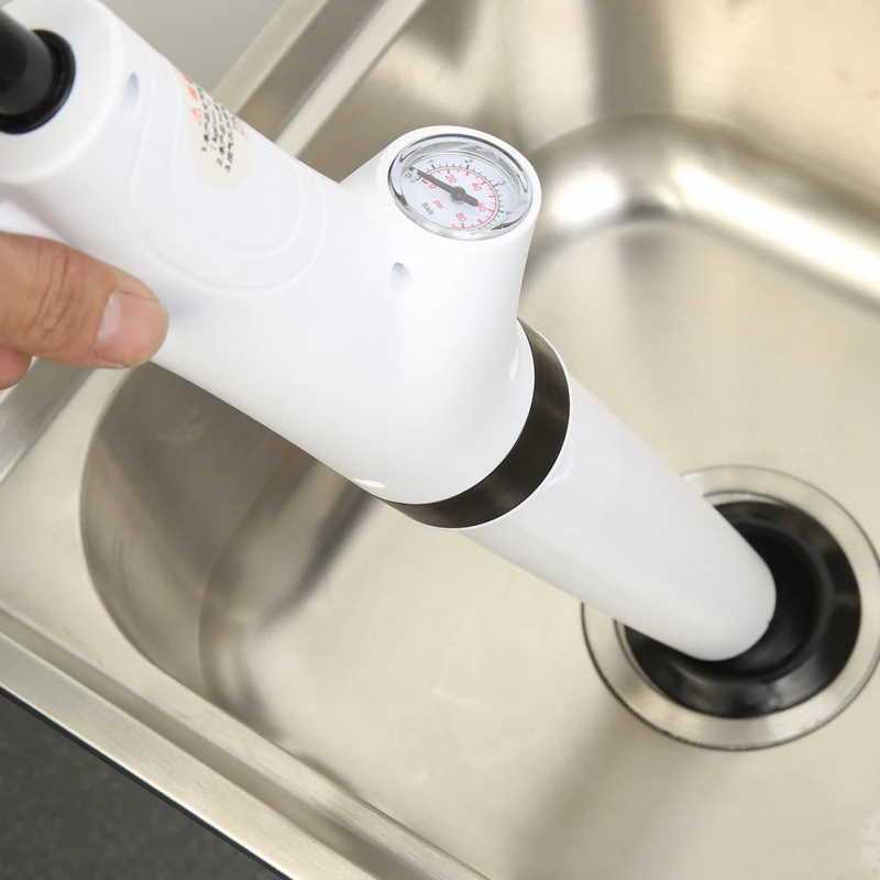 Powerful Drain Pipe Jet Kit, 5 Size Nozzles and Pressure Gauge, No Electricity Needed, Stubborn Toilet/Sink/Shower Clogs, Heavy Duty Durable ABS Tool