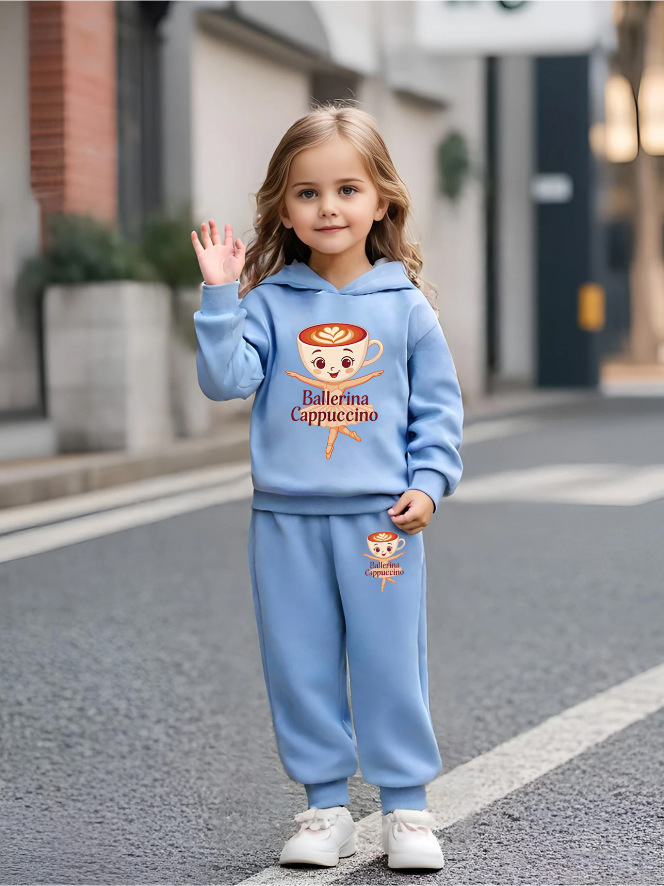 conjunto de moletom para meninas, estampa trendy italian brainrot com xícara de cappuccino e bailarina, blusa de     para escola e brincadeiras, lavável na máquina | ideal para  /outono/inverno | estilo casual juvenil | malha   e confortável