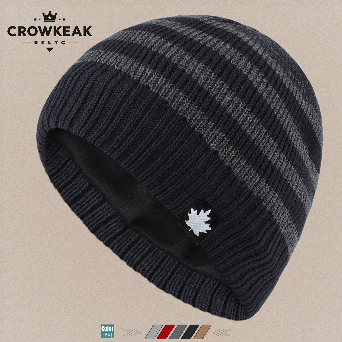 TEMU Maple Leaf Label Beanie With Plush -lined Thickened Interior For Autumn/, Comfortable And Cozy Skull Cap, Winter Ski Hat, Papa Trucker Hat, Soft