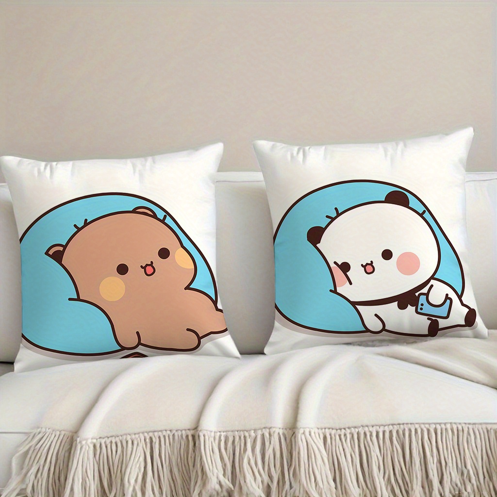 TEMU 2pcs Cute " Bear" Pillowcases - Cartoon Bear Pattern, Pillowcases With Zipper Closure Design, Soft And Smooth Polyester Velvet Fabric,