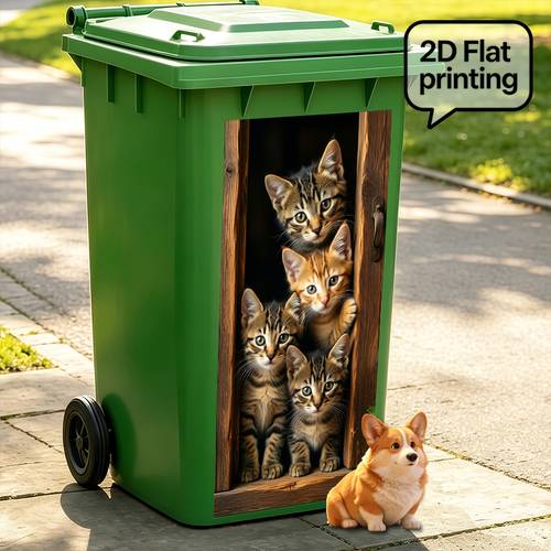 2d flat printing 1pc trash can sticker 37 82 cm four kittens peeking behind door design wall sticker wallpaper self kitchen trash can decoration suitable for trash cans decoration peel and stick enthusiasts