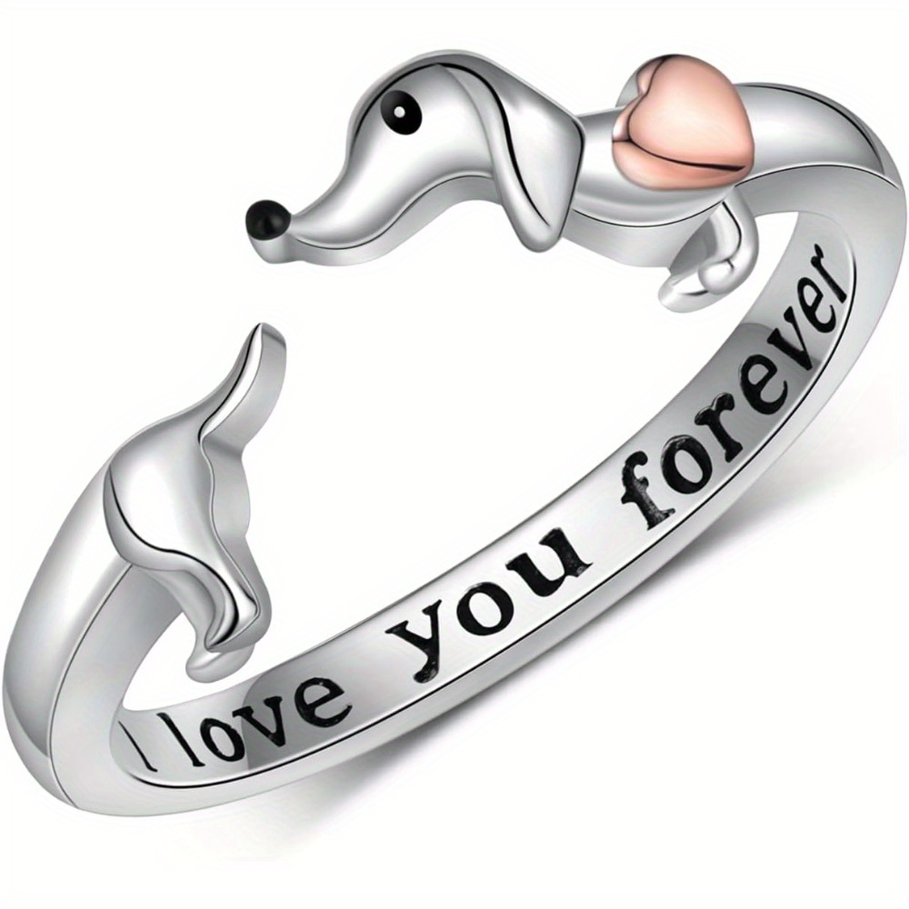 TEMU Adjustable Dachshund Rings For Women - Cute Open Rings Featuring Dogs, Perfect As Gifts For Dog Lovers.