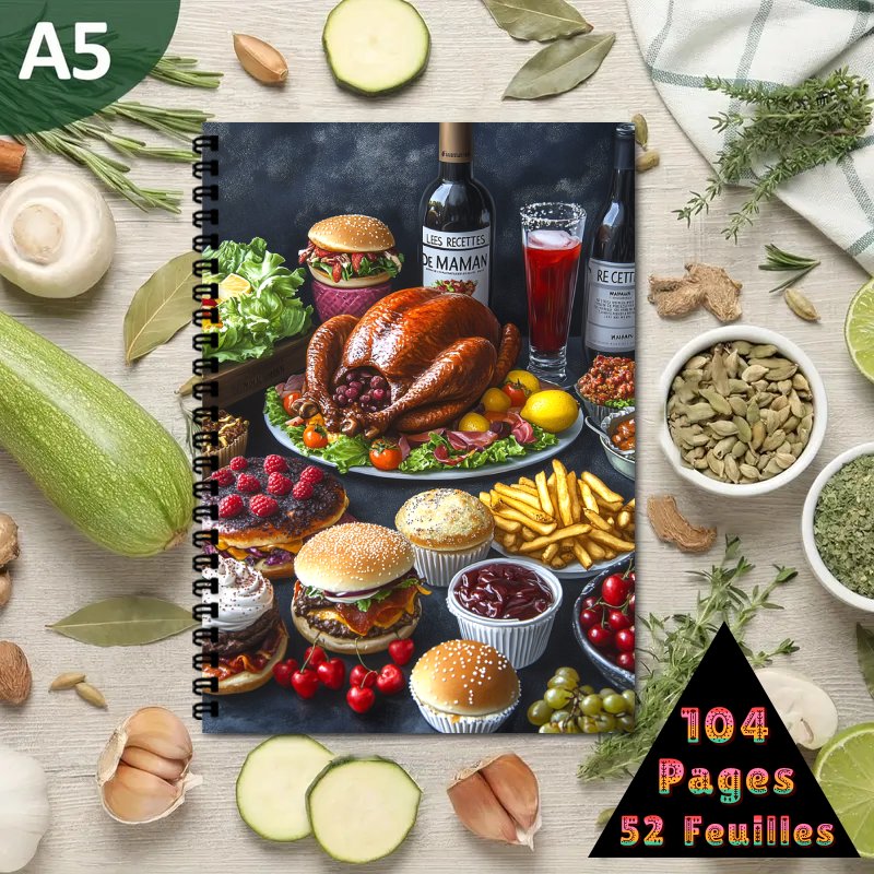 TEMU 1 livre de recettes français | Carnet à spirale A5 pour collection de recettes, pour hommes et femmes - Contient jusqu'à , couverture sur le