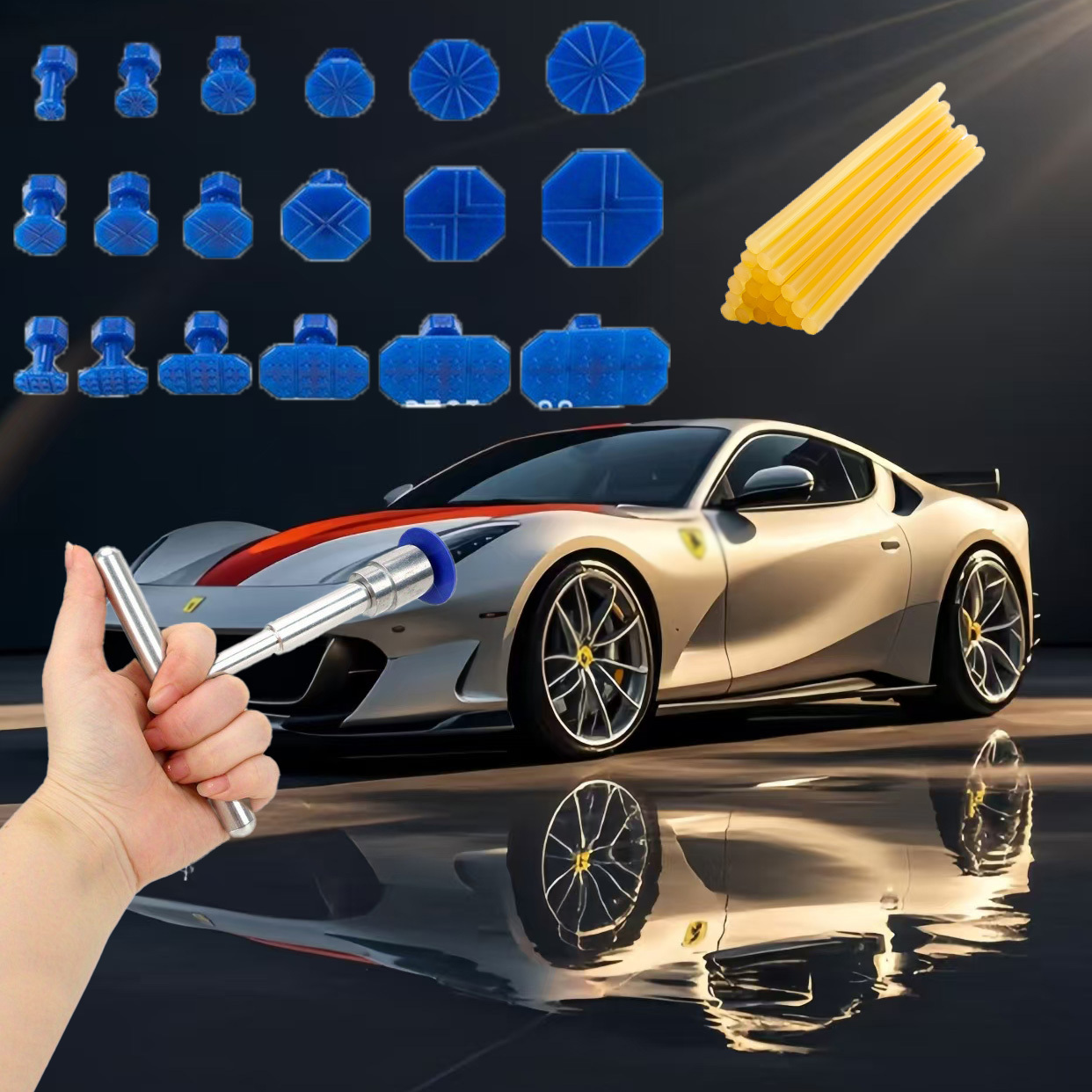 TEMU 1 Set Of Repair Tools10 Rubber Bars Car Dent Repair Tools Free Sheet Metal Spraying Short Repair Puller Lifting Tool Repair