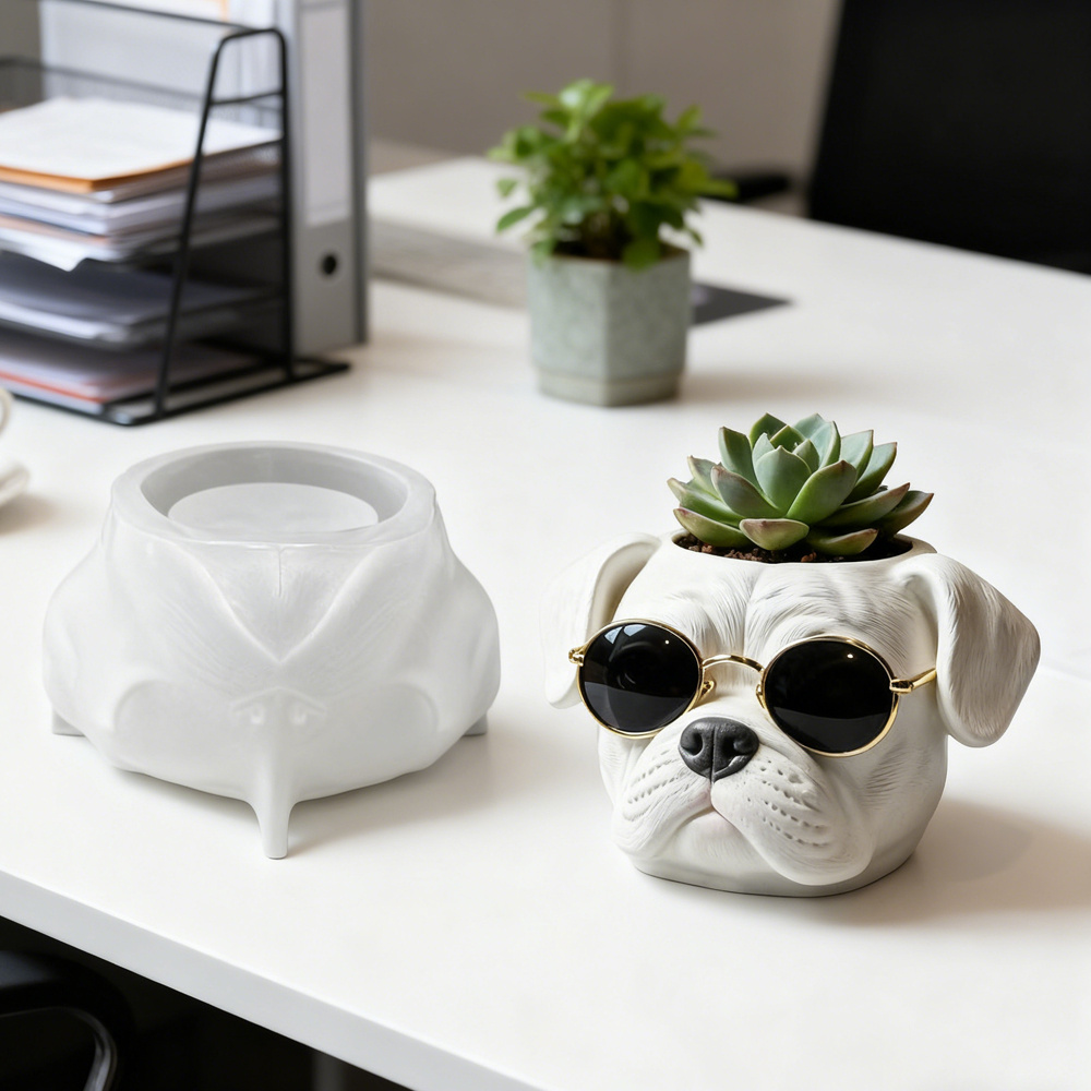 Image of New Style Sunglasses French Bulldog Planter Silicone Mold - Dog-shaped Reusable Flexible Mold For Resin, Concrete, Clay, Succulent Plant Pot, Decor & Gift For Pet Lovers, Craft Enthusiasts