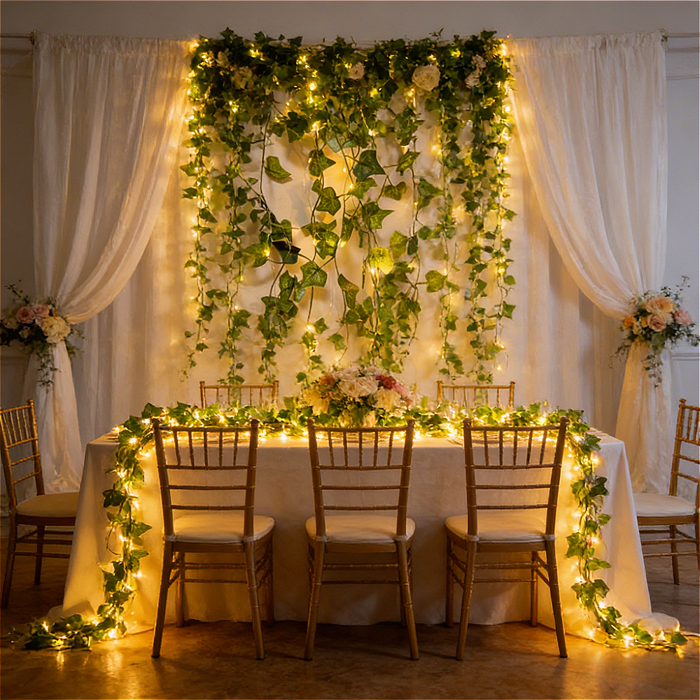 TEMU Guirlande Lumineuse Lierre Solaire avec 50/100/150 LED, Feuilles Réalistes, 8 Modes Clignotants, Indice IP54, Ambiance Chaleureuse avec Lumière