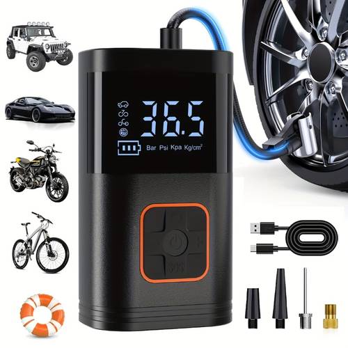item picture multifunctional portable car tire inflator and 150psi air compressor with led light lcd power supply suitable for car suv truck motorcycle boat rv tires durable emergency kit
