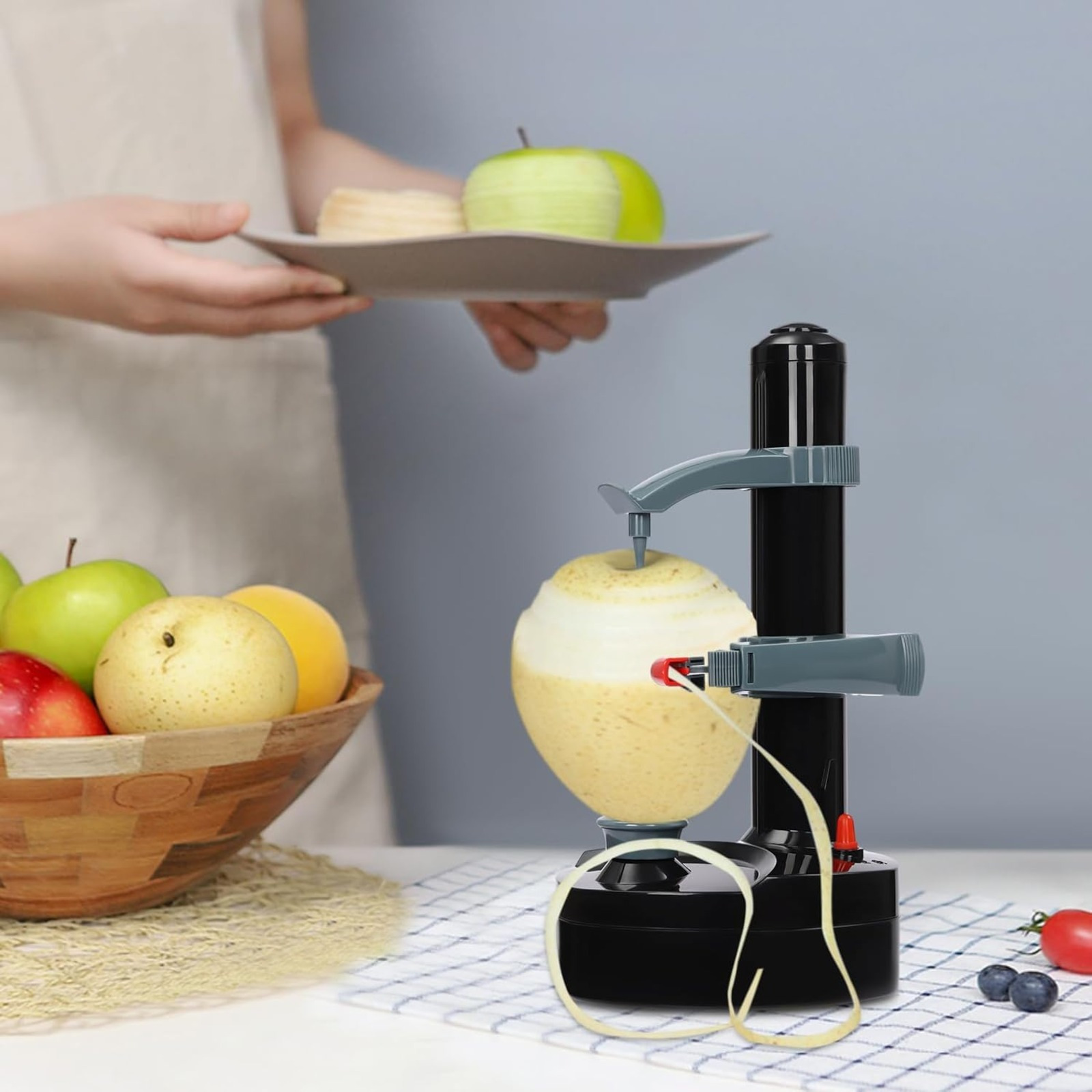TEMU Potato Peeler, Automatic Rotating Fruit Peeler With 2 Replacement Blades And 1 Handy Thumb Knife, Stainless Steel Vegetable Peeler For ,