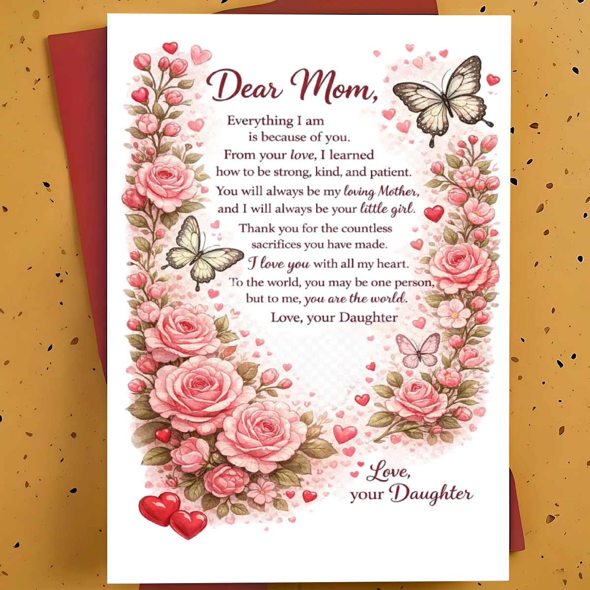 TEMU 1 Mother Appreciation Card + 1 Envelope | Beautiful Paper Greeting Card From Daughter Expressing Love And Gratitude Mother's Day, Birthday, Or