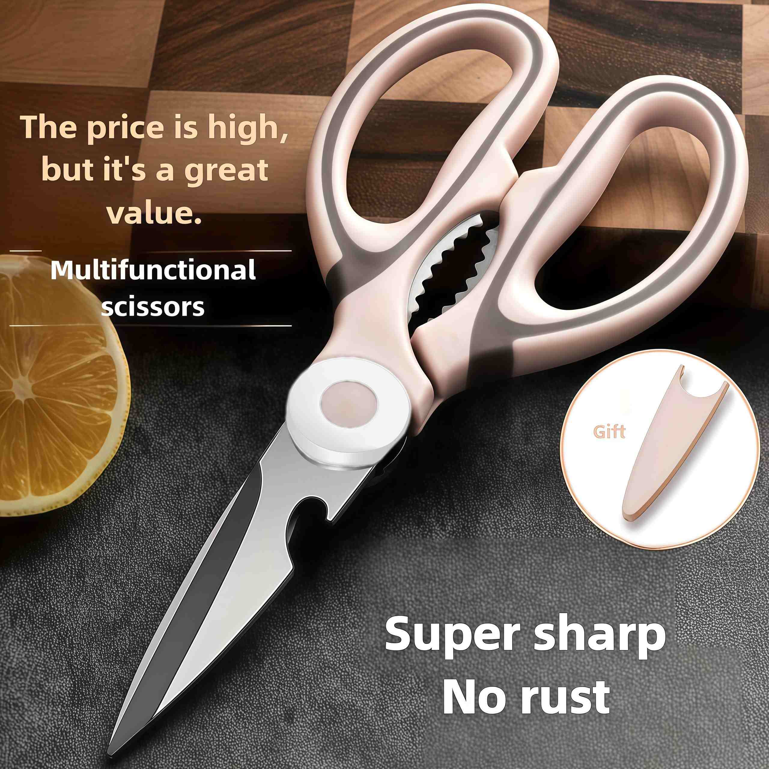 TEMU 1 Tri-function Pink Kitchen Scissors - Cutting/bottle Opener/nut Opener, Professional Cooking Shears, Heavy-duty Food Scissors, Poultry Shears,