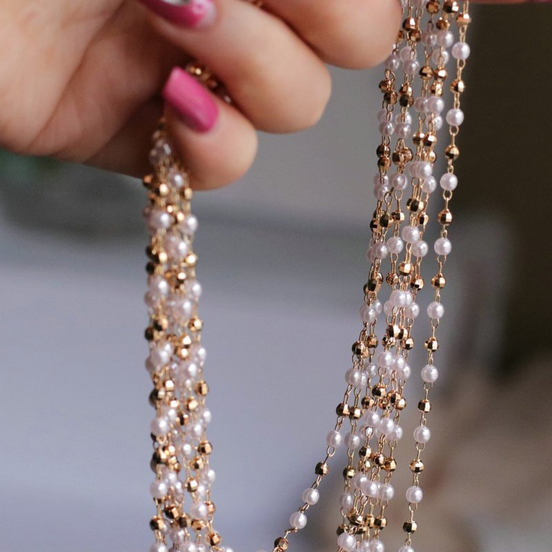 TEMU 1pc Cadena de Cuentas de Cobre Facetado de 39.37 Pulgadas Perla Collar Brazalete Suéter Cadena Joyería Adiciones