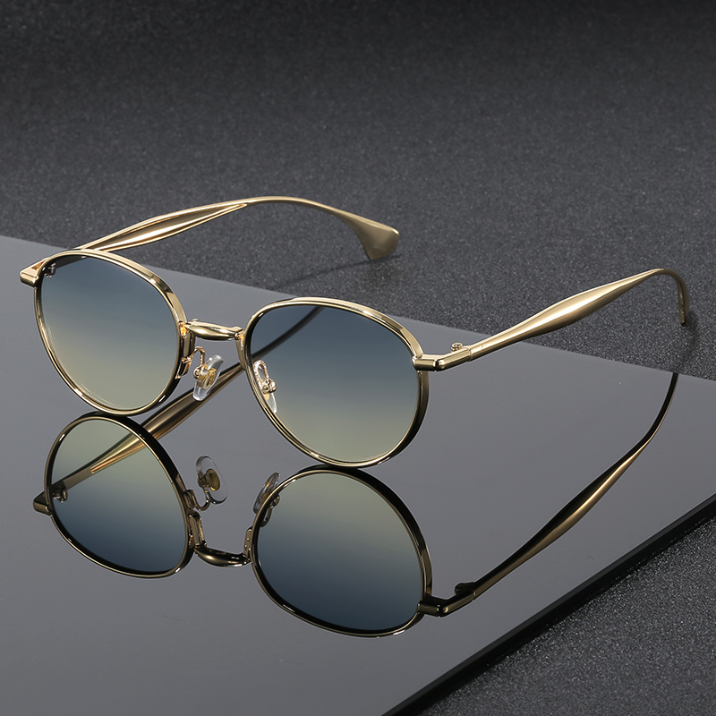 Light Luxury Texture Golden Round Frame Gradient Sunglasses, Unisex, Driving Fashionable All-match Shades