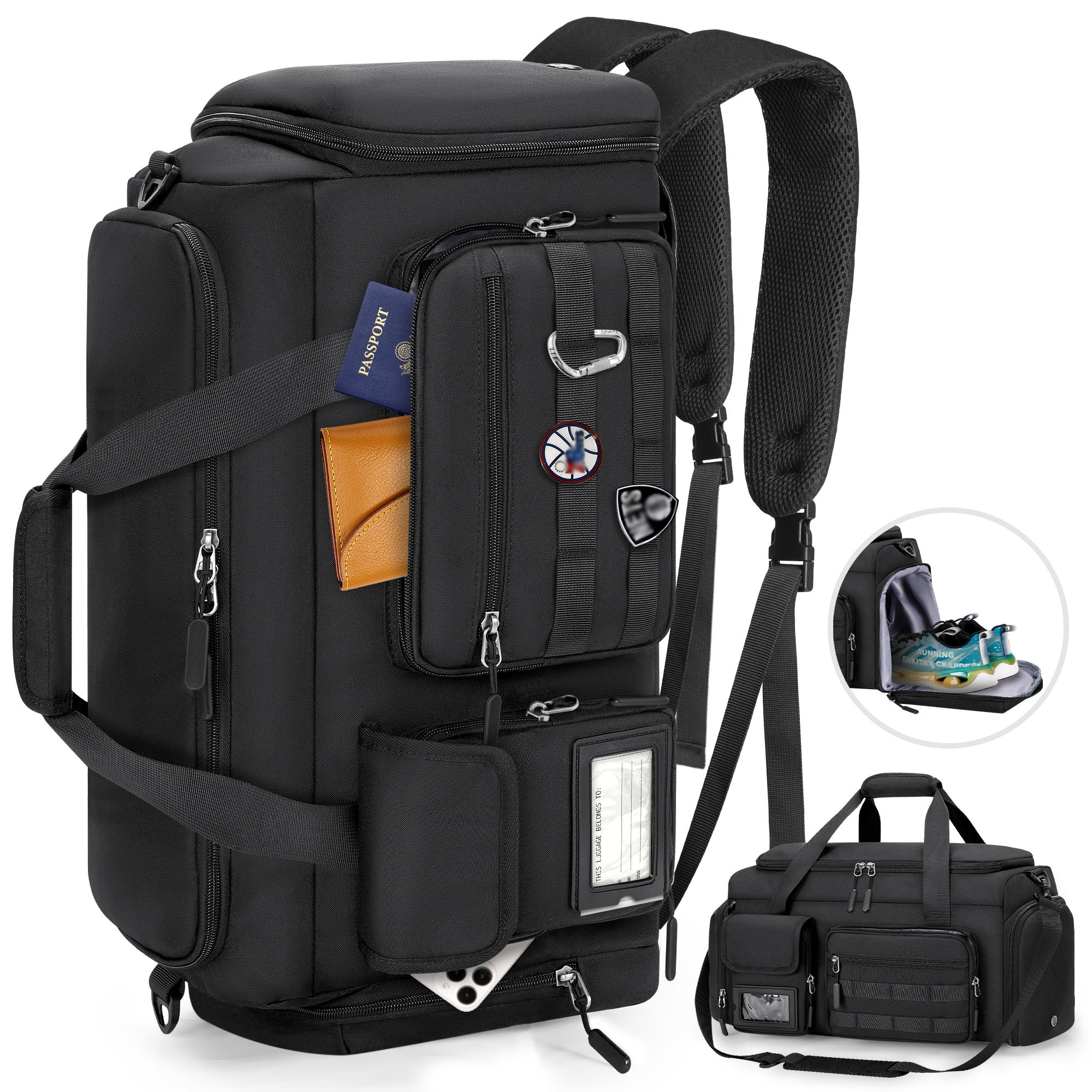 TEMU RAINSMORE Mochila Duffel Convertible , 40L de Gran Capacidad, Bolso de Viaje para Gimnasio con Compartimento Separado para Zapatos y Bolsillo de